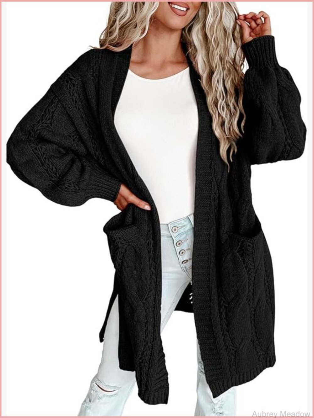 Open Front Long Sleeve Knit Cardigan with Pockets